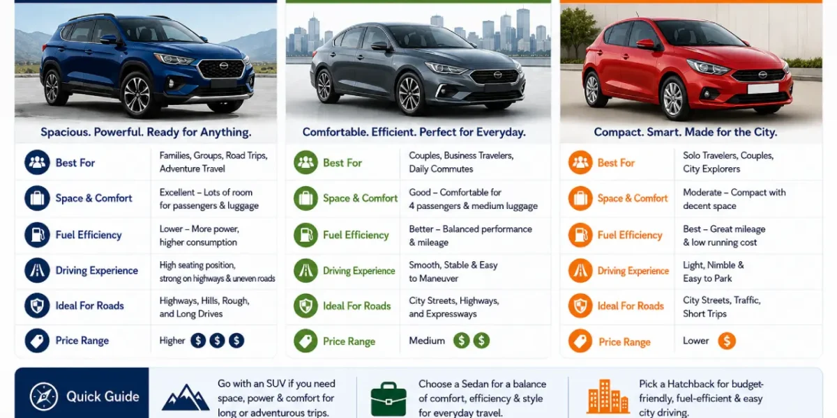 SUV vs Sedan vs Hatchback: Which Rental Car Fits Best